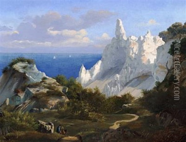 View Of Sommerspiret At Mons Klint (the Cliffs Of Mon) Oil Painting - Ludwig Heinrich Theodor (Louis) Gurlitt
