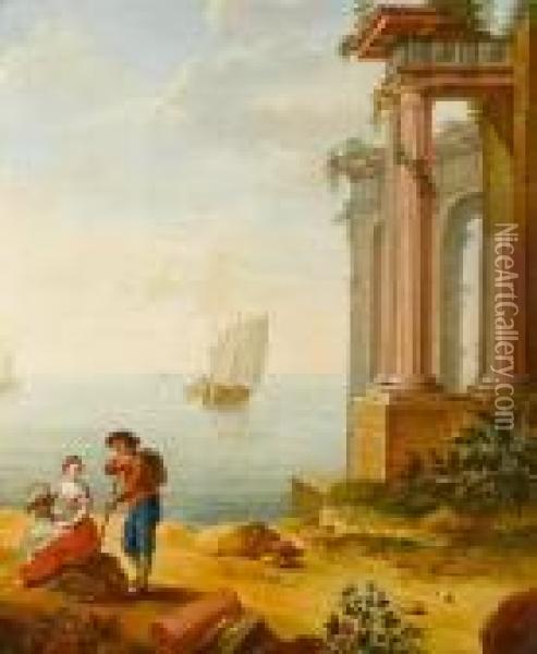 A Mediterranean Coastline Oil Painting - Hubert Robert