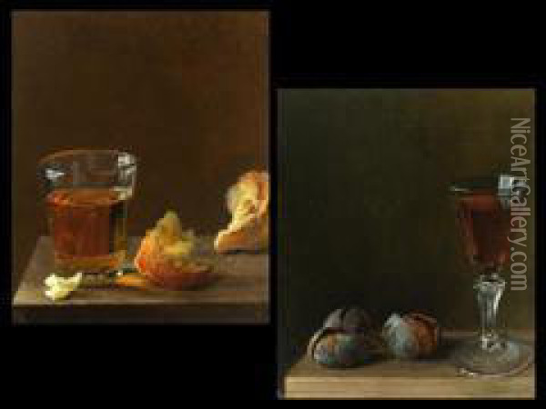 Glas Mit Weisswein Und Brot Oil Painting - Balthasar Denner