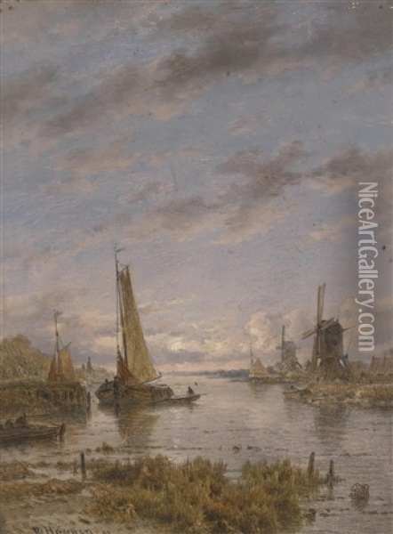 Hollandischer Kanal Mit Segelschiffen Oil Painting - Remigius Adrianus van Haanen