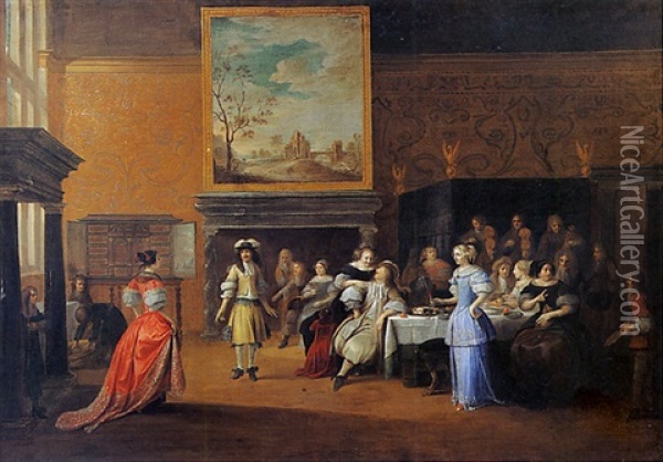 Scene D'interieur Avec Un Pas De Danse Oil Painting - Hieronymous (Den Danser) Janssens