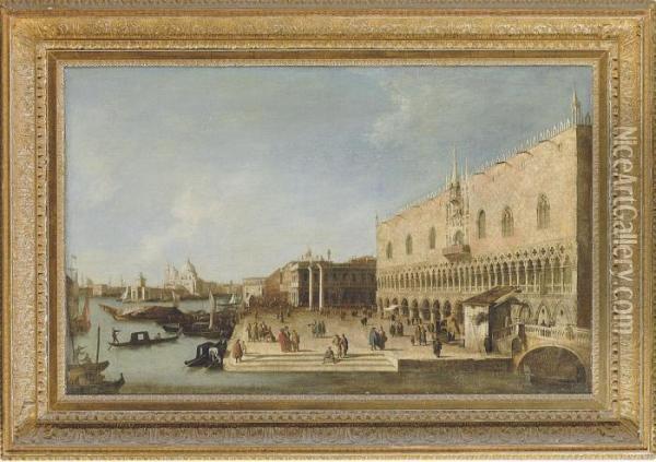 The Riva Degli Schiavoni, 
Venice, With The Doge's Palace And Santamaria Della Salute Beyond Oil Painting - (Giovanni Antonio Canal) Canaletto