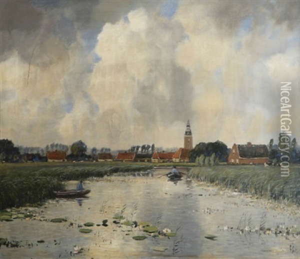 Paysage De Riviere En Hollande (aux Environs De Loosdrecht?) Oil Painting - Louis Willem Van Soest