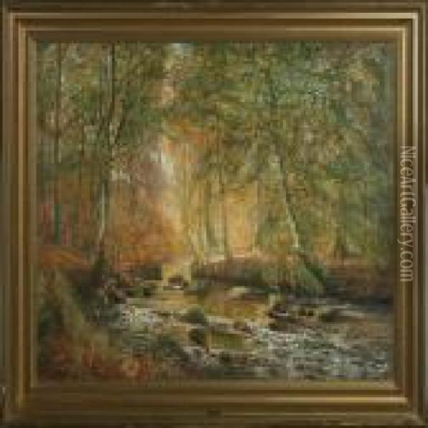 Forest Scenery Oil Painting - Olaf Viggo Peter Langer