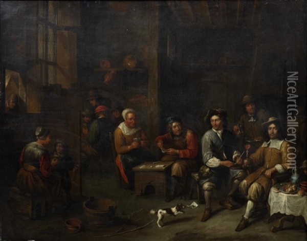A Tavern Interior With Figures Drinking And Smoking Oil Painting - Gillis van Tilborgh
