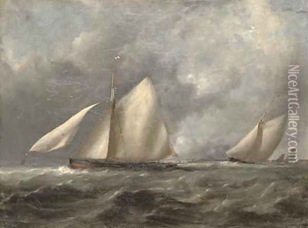 Royal Irish Yacht Club cutters at the turning mark Oil Painting - John Christian Schetky