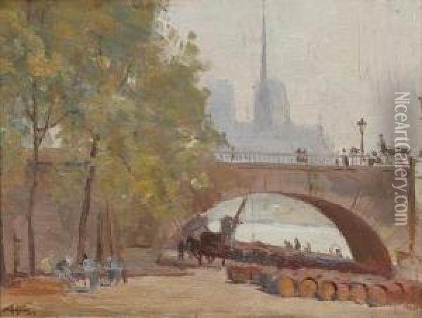 Wine Quay Near Paris Oil Painting - Albert Henry Fullwood