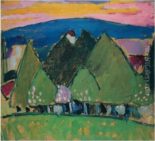 Landschaft Mit Baumen (landscape With Trees) Oil Painting - Alexei Jawlensky