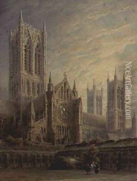 Lincoln Cathedral from the Cloisters Oil Painting - Frederick Mackenzie