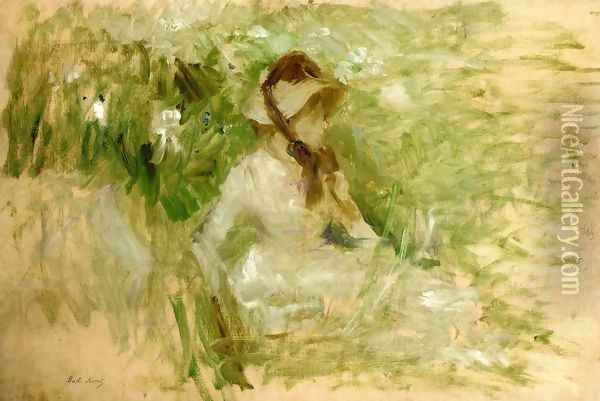 Young Woman Sitting On The Grass Oil Painting - Berthe Morisot