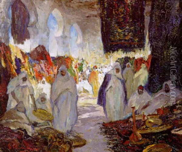 Foule Au Grand Bazar Oil Painting - Gustave Flasschoen