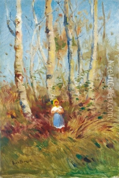 Little Girl In The Forest Oil Painting - Lajos Deak Ebner