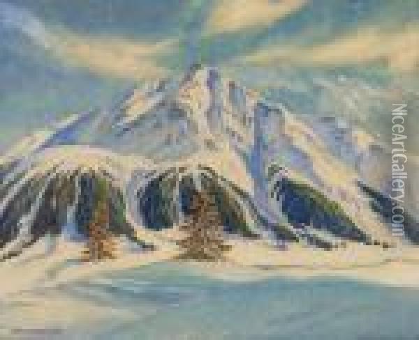 Verschneite Bundner Berglandschaft Oil Painting - Hans Beat Wieland