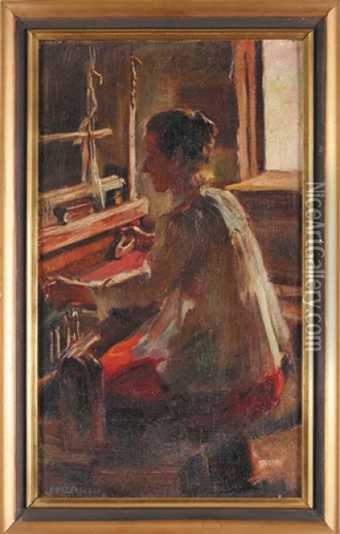 Kobieta Przy Krosnach Oil Painting - Stanislaus von Korzeniewski