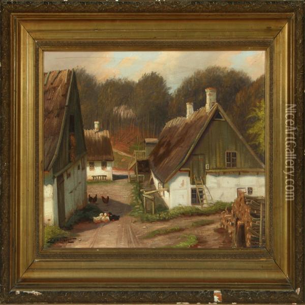 Scenery From A Farmwith Ducks And Chickens Oil Painting - Edmund Fischer