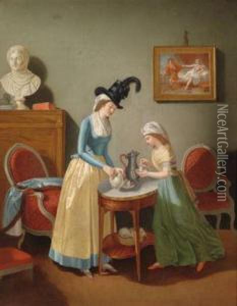 Interieur Mit Zwei Kaffee Trinkenden Damen Oil Painting - Johann August Ii Nahl