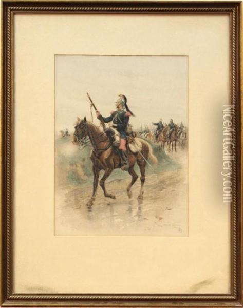 French Soldiers On Horseback Oil Painting - Jean Baptiste Edouard Detaille