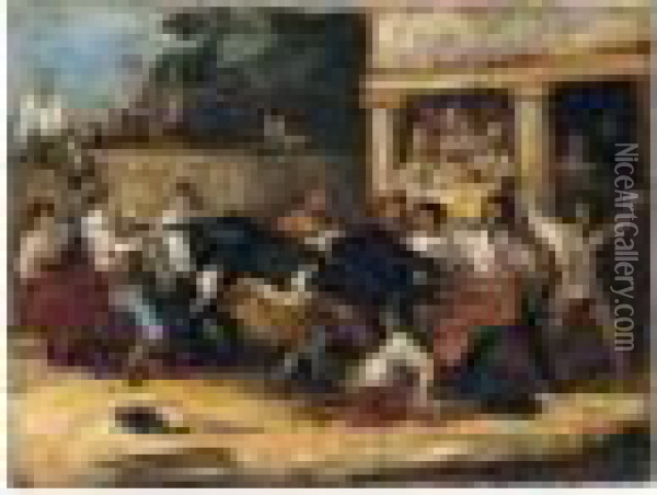 Capea De Pueblo (bullfighting In A Village) Oil Painting - Eugenio Lucas Velasquez
