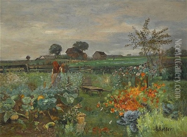 Dachauer Bauerngarten Oil Painting - Gustav Keller