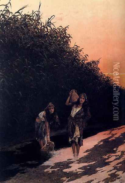 Young Oriental Girls Oil Painting - Antonio Maria Fabres Y Costa