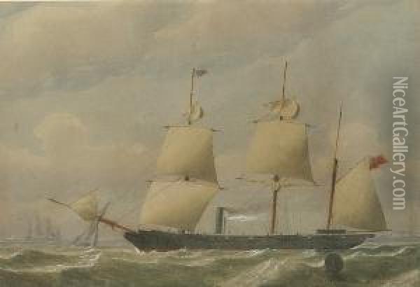 An 8/12-gun Sloop Of The Royal Navy Heaving-to For An Approaching Cutter Oil Painting - William Edward Atkins