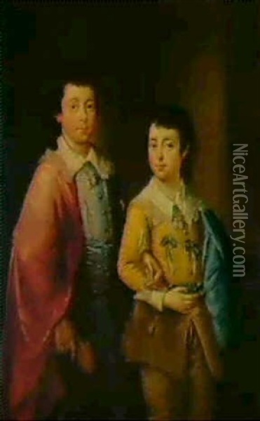 Portrait Of Two Brothers, Possibly Members Of The Fitzgeraldfamily Oil Painting - Thomas Bardwell