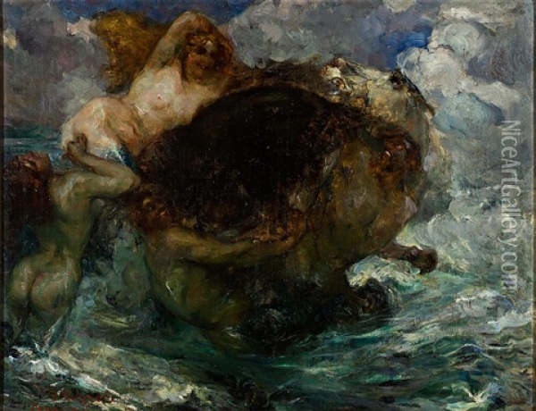 Zentaur Und Sirenen Beim Bade Oil Painting - Giuseppe Rivaroli