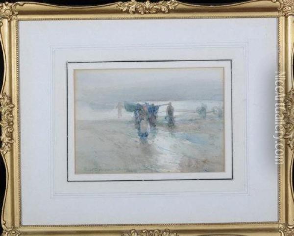 Fishergirls On A Beach Oil Painting - Victor Noble Rainbird