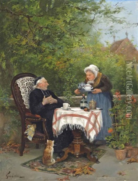 The Curate's Tea Party Oil Painting - Charles Francois Prosper Guerin