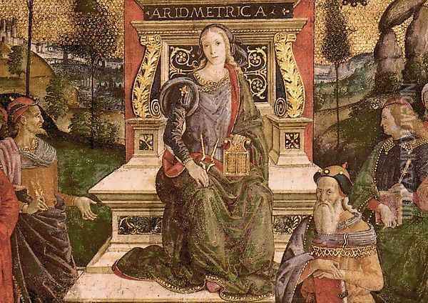 The Arithmetic (lower center view) Oil Painting - Bernardino di Betto (Pinturicchio)