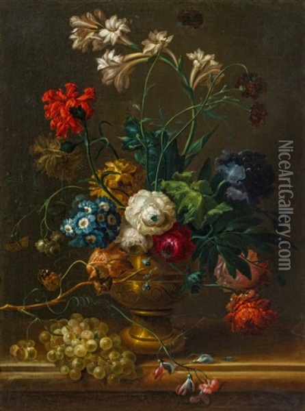 Blumenstillleben Mit Weintrauben, Wohl Oil Painting - Johann Baptist Drechsler