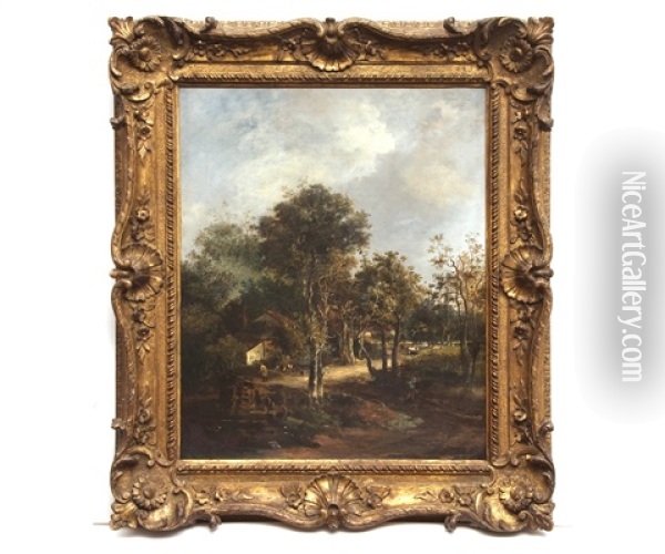 Figures In A Wooded Landscape With Cottage Oil Painting - John Crome the Elder