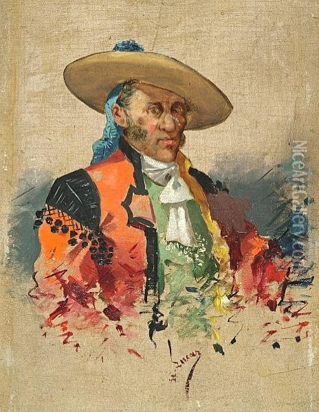Portrait Of Bullfighters: Two Oil Painting - Eugenio Lucas Villamil