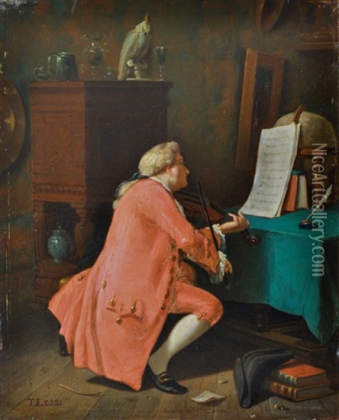Suonatore Di Violino Oil Painting - Tito Lessi