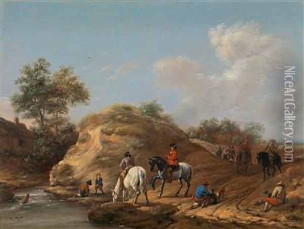 Landschaft Mit Jagern Und Ihren Pferden Auf Derfalkenjagd Oil Painting - Barent Gael