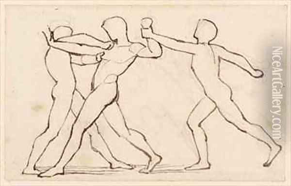 A Group of Three Wrestling Figures Oil Painting - John Flaxman