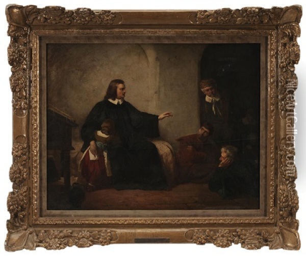 John Bunyan In Prison (1628-1688) Oil Painting - George Frederick Folingsby