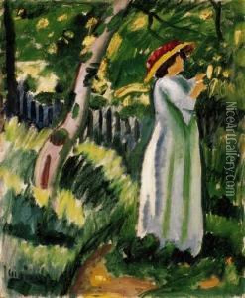 Woman In The Garden Oil Painting - Dezso Czigany