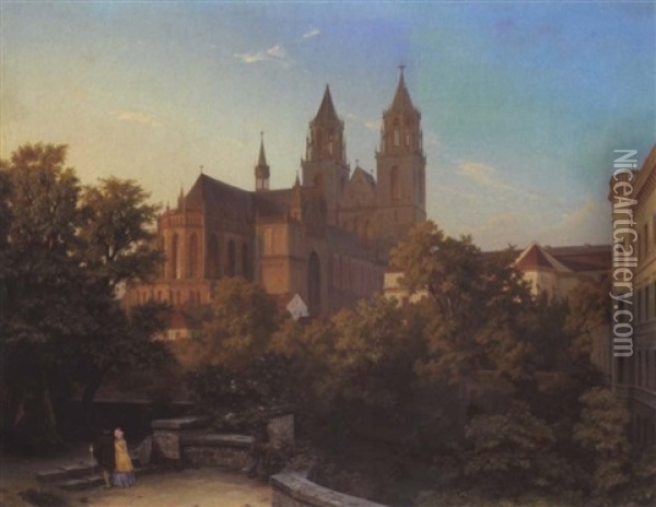 Blick Auf Den Magdeburger Dom Oil Painting - Hermann Gemmel