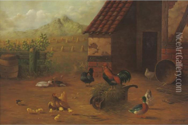 A Barnyard Full Of Fowl Oil Painting - Edouard Jeanmaire