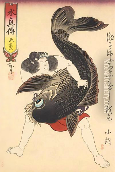 Sixteen Prints Of Historical Figures And Kabuki Actors Oil Painting - Utagawa Hirosada