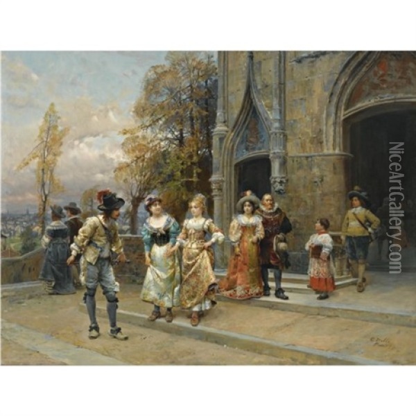 The Courtship Oil Painting - Cesare Auguste Detti