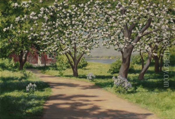 Blommande Frukttrad Oil Painting - Johan Fredrik Krouthen