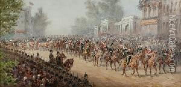 The Queen's Procession Passing Hyde Park Corner Oil Painting - Orlando Norie