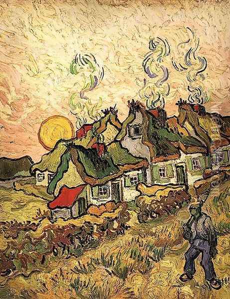 Thatched Cottages in the Sunshine Oil Painting - Vincent Van Gogh