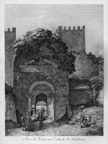 Arco Di Druso, Ora, Porta Di St. Sebastiano Oil Painting - Jacob Wilhelm Mechau