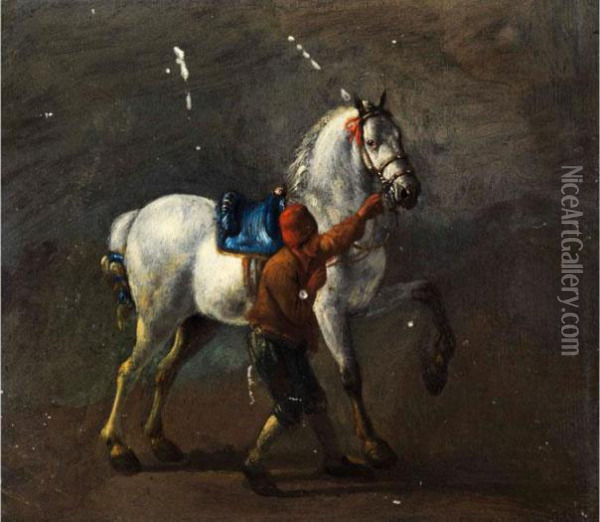Pferdefuhrer Mit Schimmel Oil Painting - Johannes Lingelbach