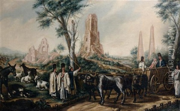 Scenes De Mariage Sur La Route Dans La Region Du Banat Oil Painting - Johann Heinrich Roos