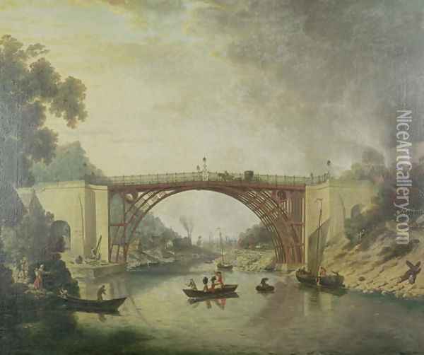 View of the Iron Bridge, 1780 Oil Painting - William Williams