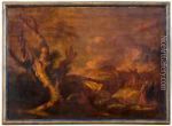 Paesaggio Con La Predica Di San Paolo Oil Painting - Salvator Rosa